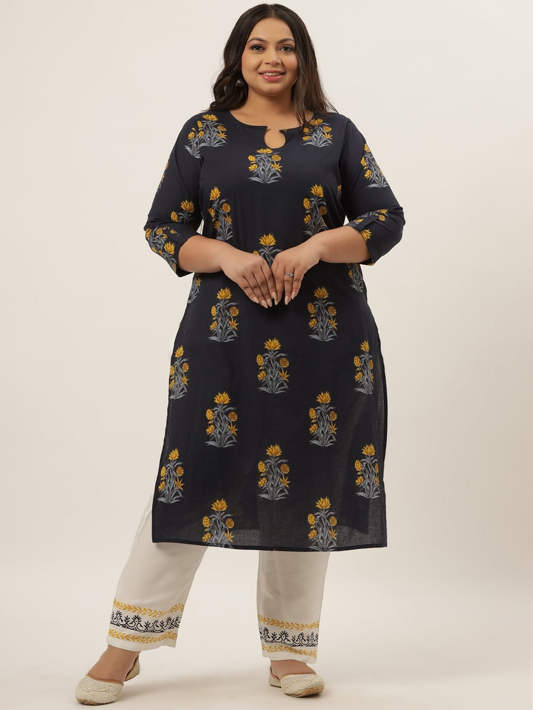 Plus Size Blue Printed Kurta Set-Yufta Store-9205SETBL3XL