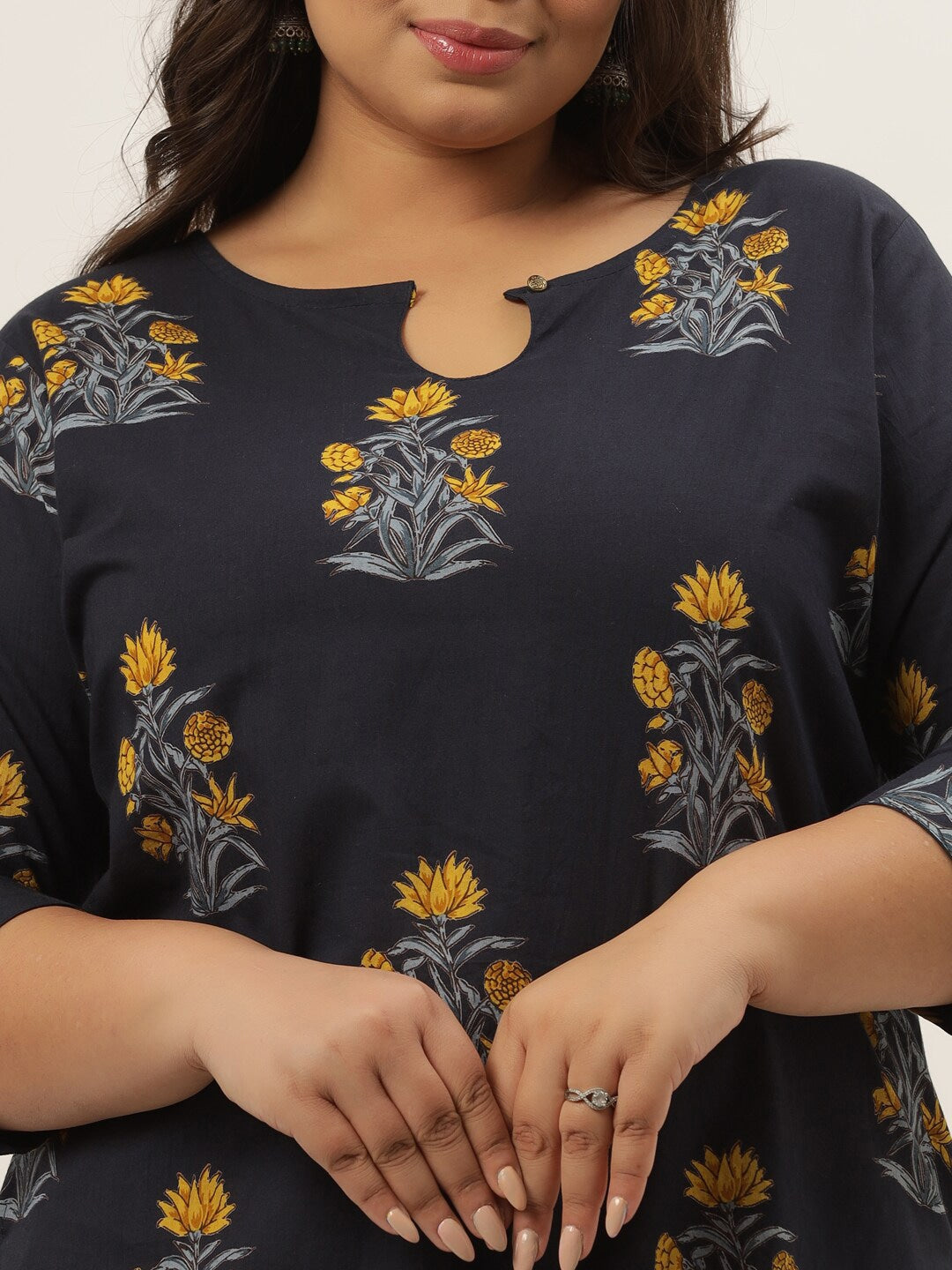 Plus Size Blue Printed Kurta Set-Yufta Store-9205SETBL3XL