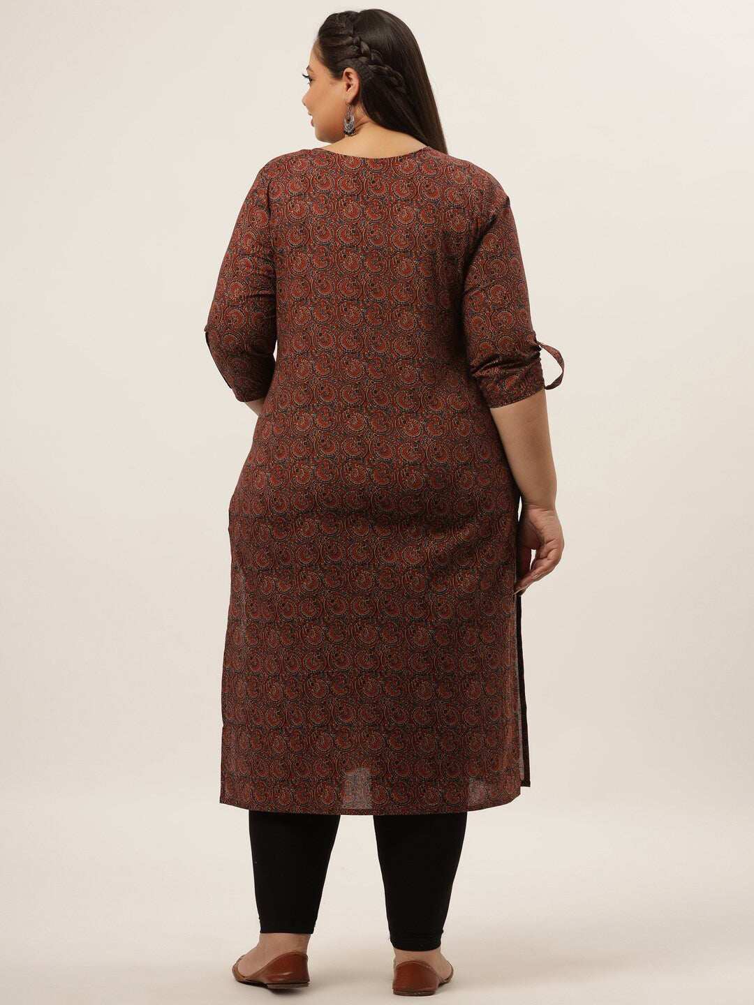 Plus Size Brown Printed Kurta-Yufta Store-4716KURPBR3XL