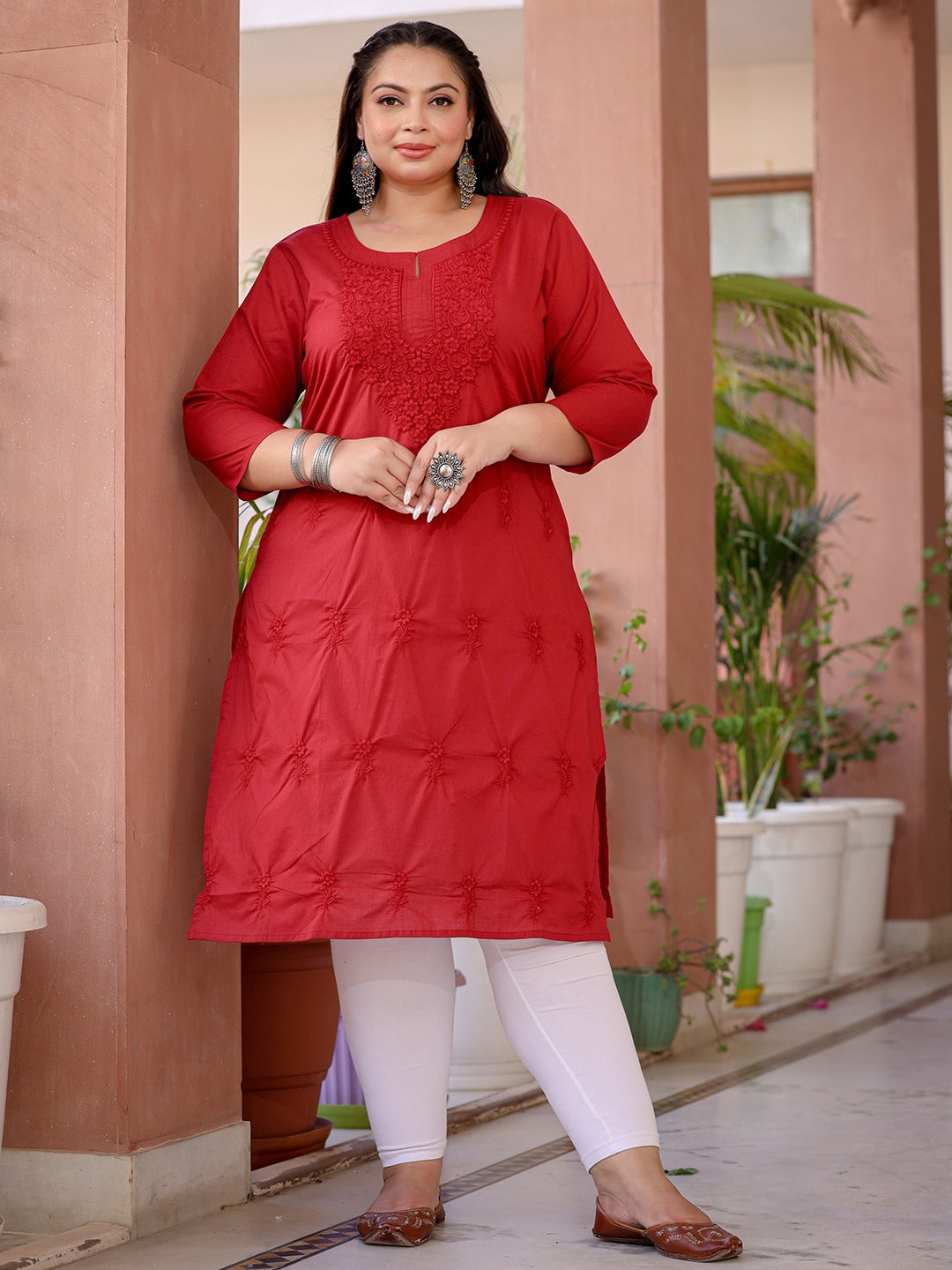 Burgundy Printed Plus Size Chikankari Kurti-Yufta Store-1285PKURBUG3XL