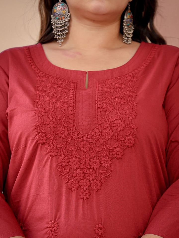 Burgundy Printed Plus Size Chikankari Kurti-Yufta Store-1285PKURBUG3XL