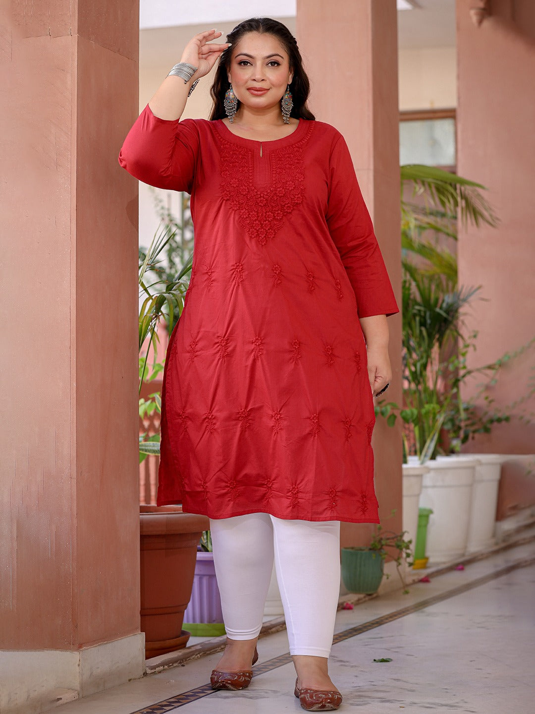 Plus Size Chikankari Pure Cotton Kurta-Yufta Store-1285PKURBUG3XL