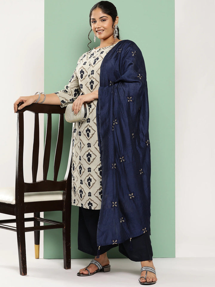 Plus Size Ethnic Motifs Printed Pure Cotton Kurta with Palazzos & With Dupatta-Yufta Store-1555PSKDBG3XL