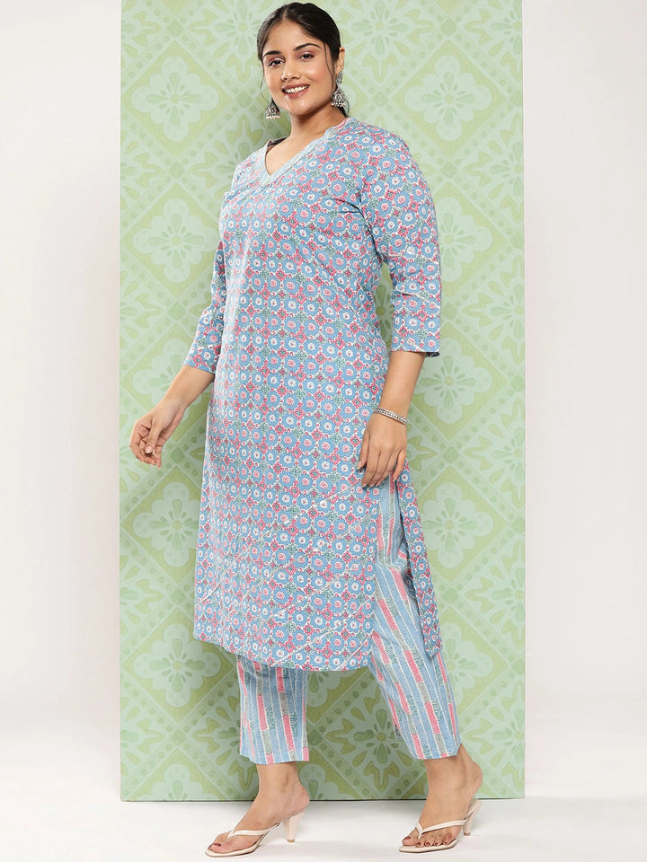 Plus Size Ethnic Motifs Printed Pure Cotton Kurta with Trousers & Dupatta-Yufta Store-9759PSKDBL3XL