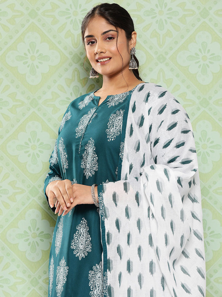 Plus Size Ethnic Motifs Printed Regular Kurta with Palazzos & Dupatta-Yufta Store-7298PSKDTG3XL