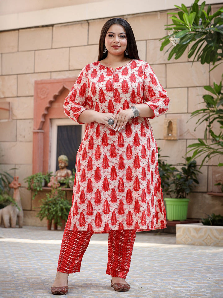 Plus Size Ethnic Motifs Printed Regular Pure Cotton Kurta with Trousers & Dupatta-Yufta Store-1640PSKDRD3XL