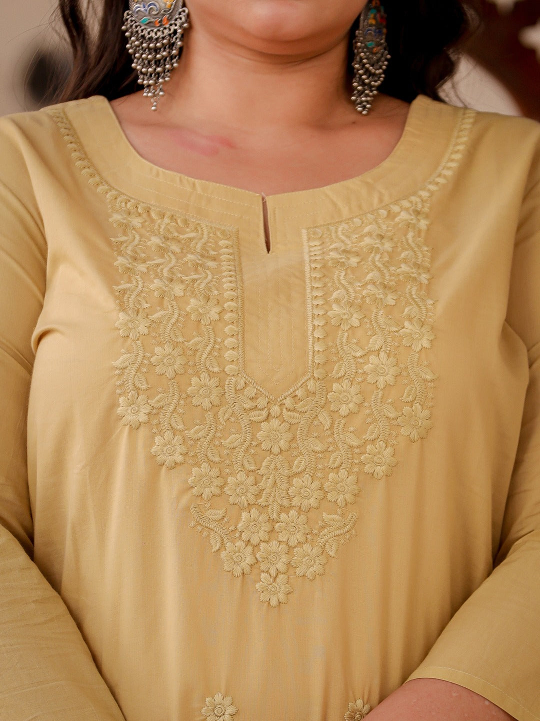 Plus Size Floral Chikankari Cotton Kurta-Yufta Store-1285PKURBG3XL