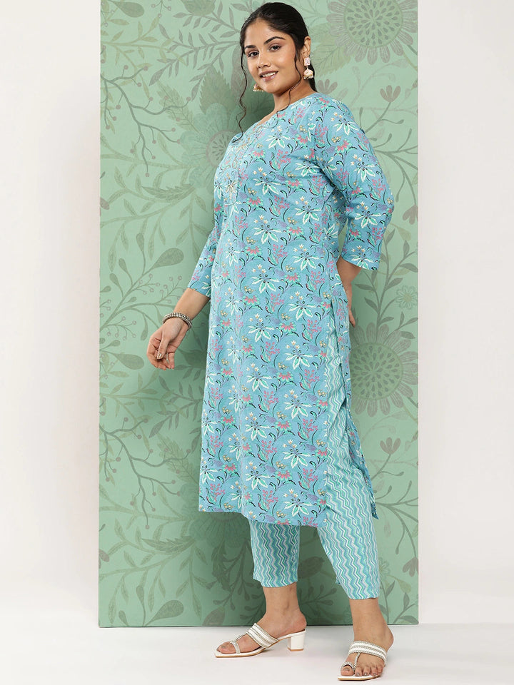 Plus Size Floral Cotton Kurta Dupatta Set-Yufta Store-1232PSKDBL3XL