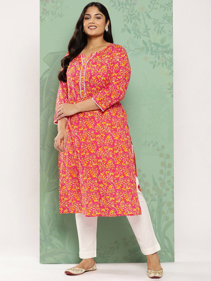 Pink & Yellow Plus Size Kurta For Women-Yufta Store-1279PKURPK3XL