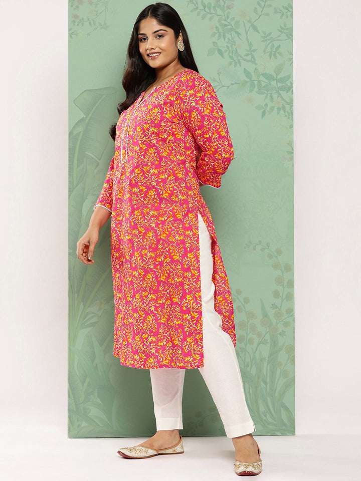 Pink & Yellow Plus Size Kurta For Women-Yufta Store-1279PKURPK3XL