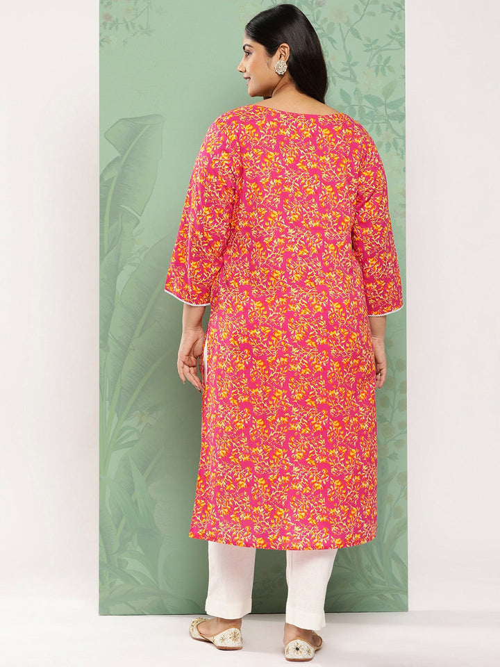 Pink & Yellow Plus Size Kurta For Women-Yufta Store-1279PKURPK3XL