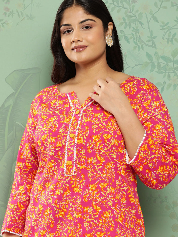 Pink & Yellow Plus Size Kurta For Women-Yufta Store-1279PKURPK3XL