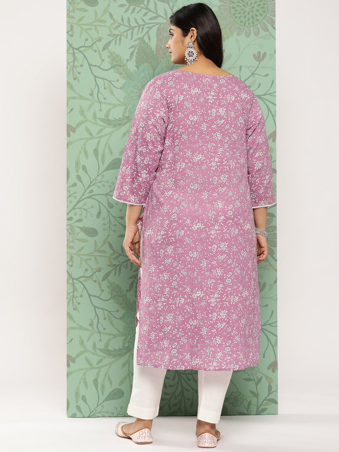 Mauve White Floral Pure Cotton Kurta Plus Size-Yufta Store-1278PKURPR3XL