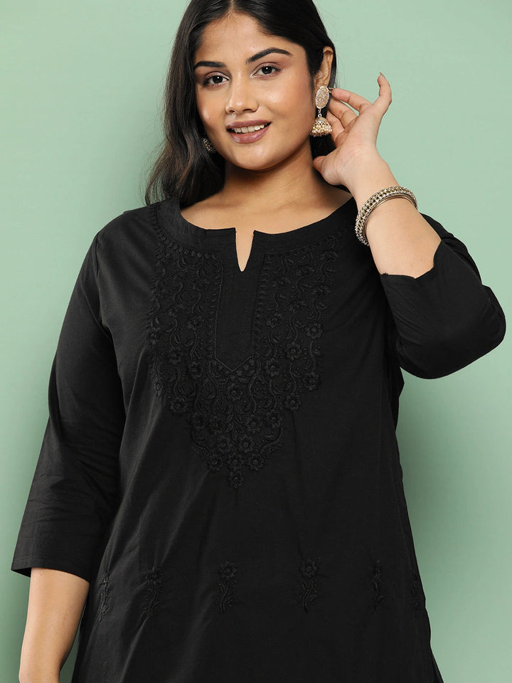 Black Straight Plus Size Kurta For Women-Yufta Store-1285PKURBK3XL