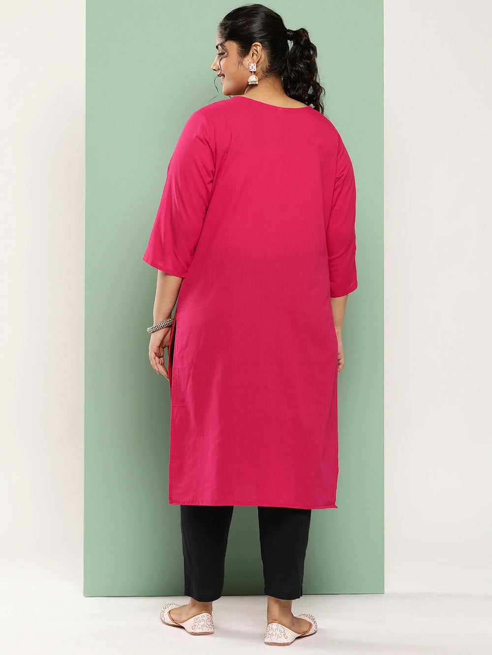 Plus Size Floral Straight Kurta-Yufta Store-1285PKURPK3XL