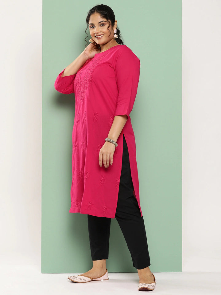 Plus Size Floral Straight Kurta-Yufta Store-1285PKURPK3XL