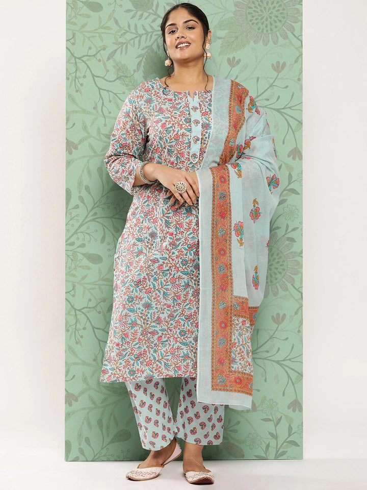 Plus Size Gotta Patti Cotton Kurta Dupatta Set-Yufta Store-1185PSKDSB3XL