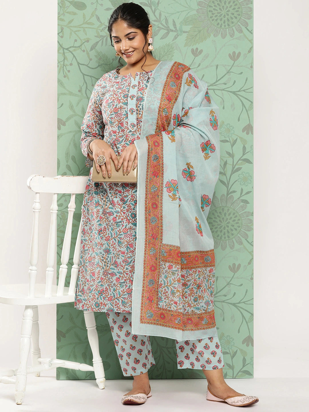 Plus Size Gotta Patti Cotton Kurta Dupatta Set-Yufta Store-1185PSKDSB3XL