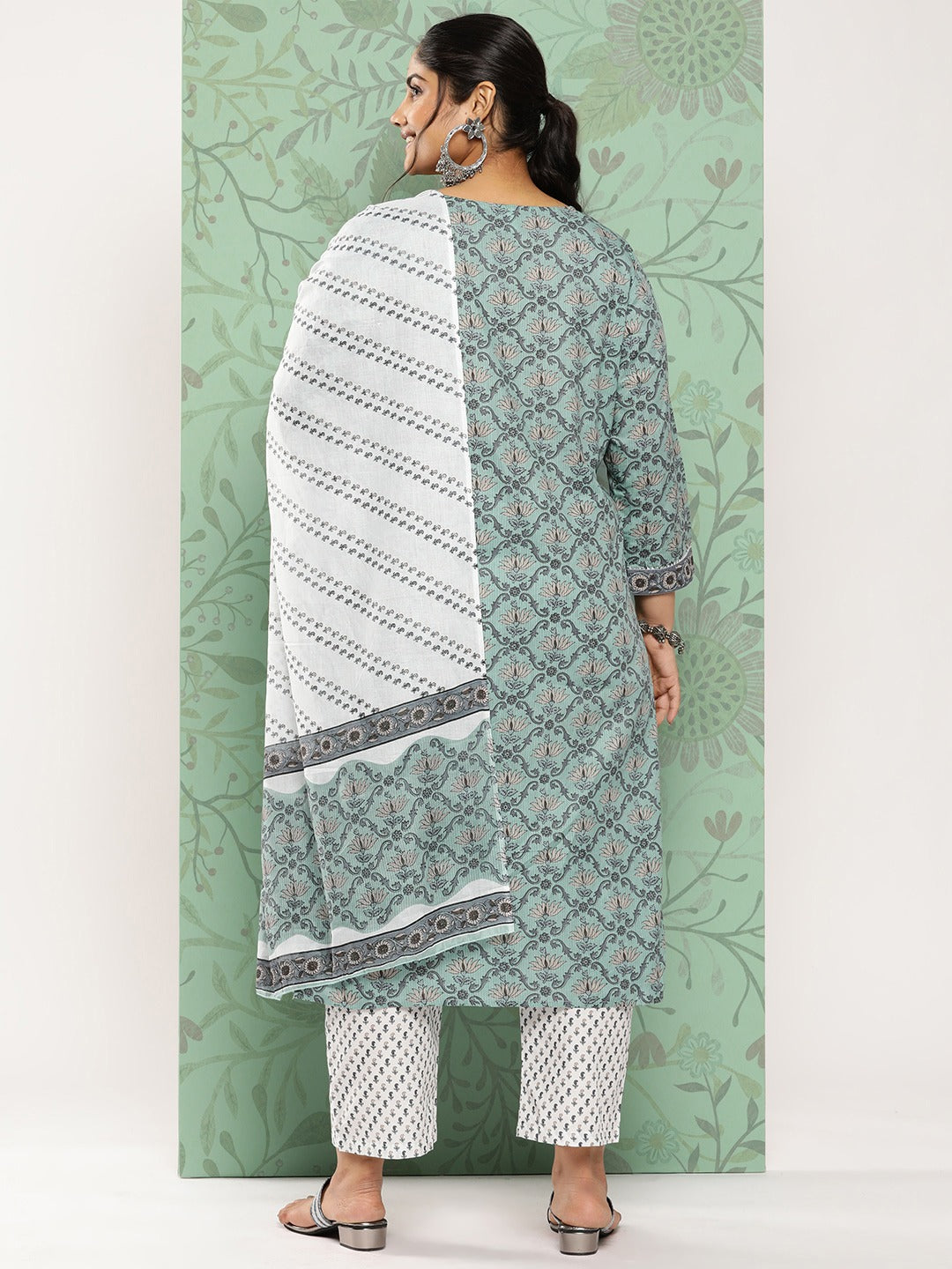 Plus Size Gotta Patti Cotton Kurta Dupatta Set-Yufta Store-9788PSKDGR3XL