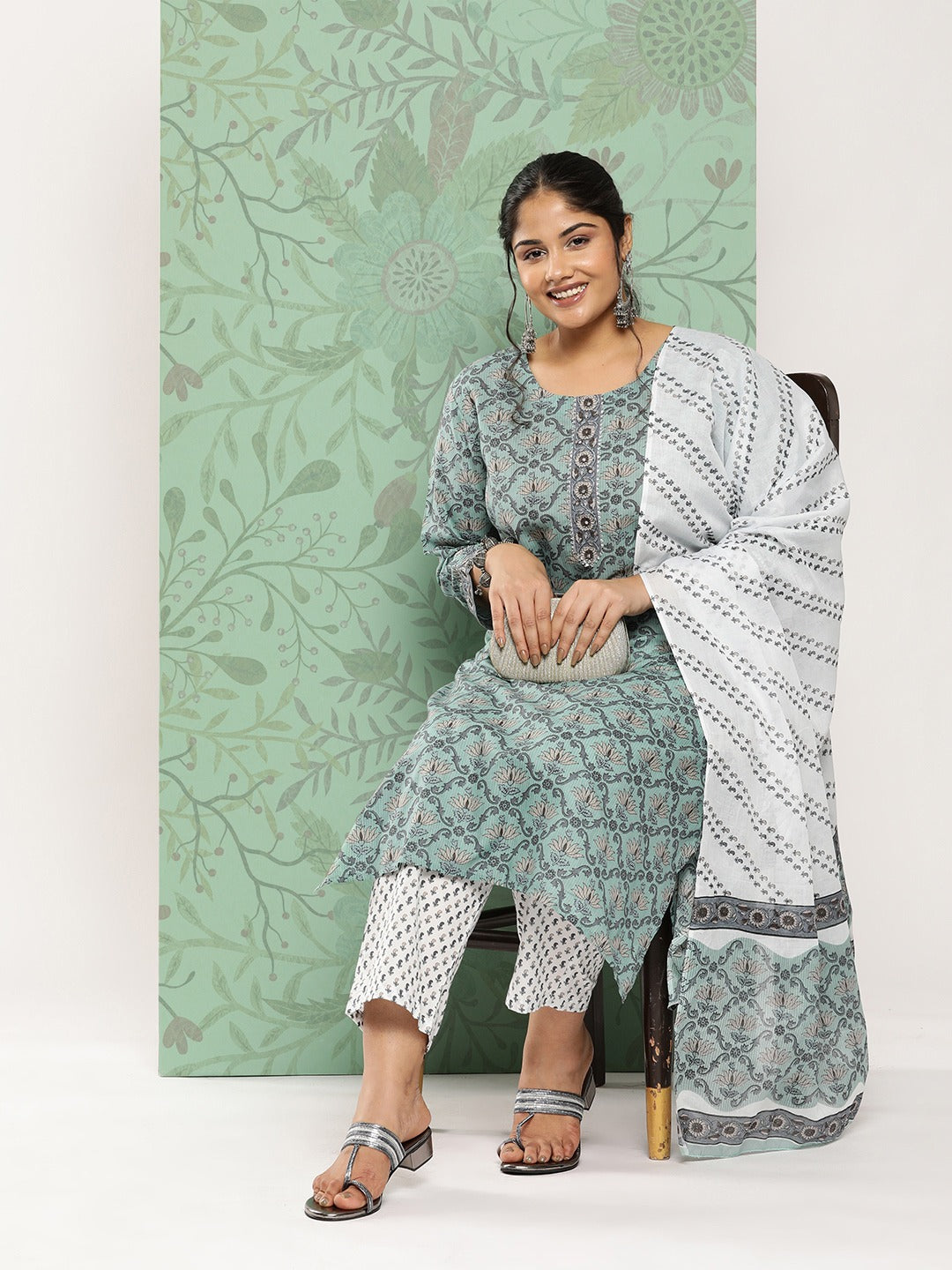 Plus Size Gotta Patti Cotton Kurta Dupatta Set