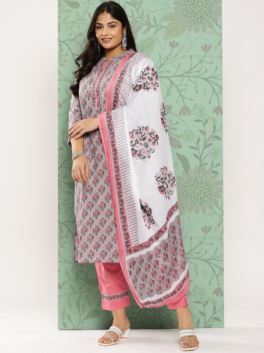 Plus Size Gotta Patti Cotton Kurta Dupatta Set-Yufta Store-9794PSKDGY3XL