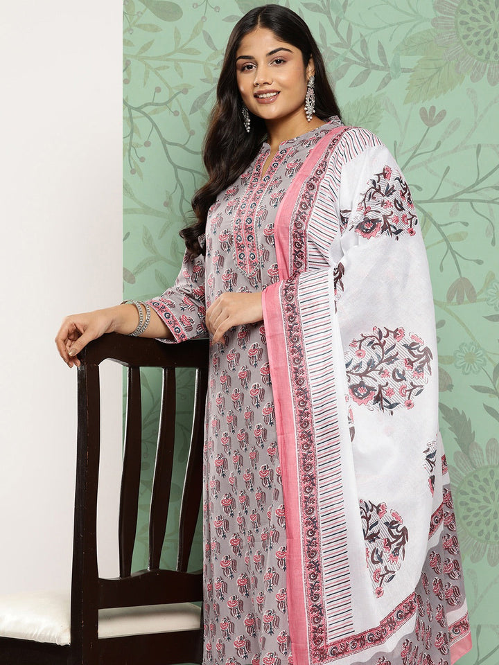 Plus Size Gotta Patti Cotton Kurta Dupatta Set-Yufta Store-9794PSKDGY3XL