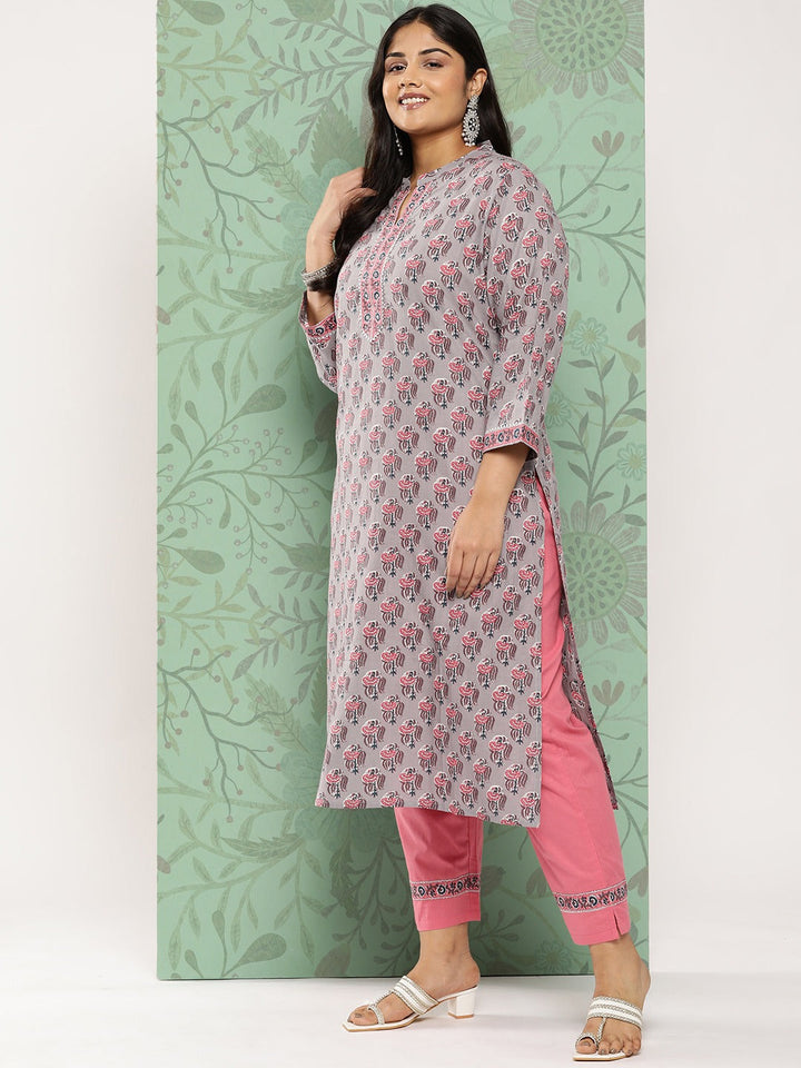 Plus Size Gotta Patti Cotton Kurta Dupatta Set-Yufta Store-9794PSKDGY3XL