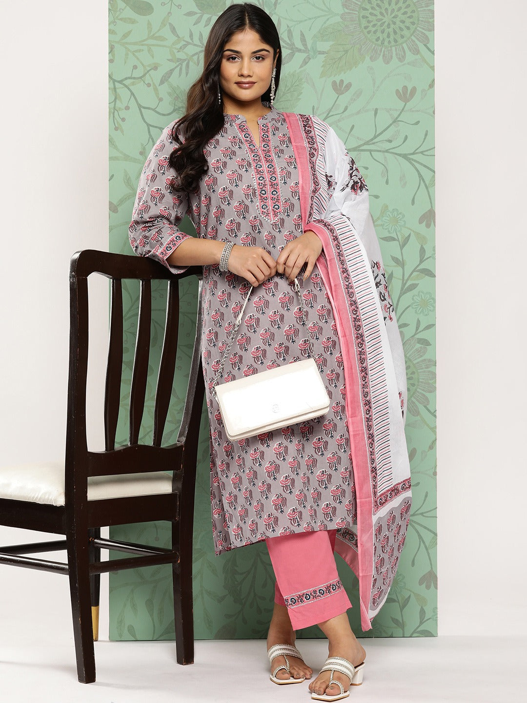 Plus Size Gotta Patti Cotton Kurta Dupatta Set-Yufta Store-9794PSKDGY3XL