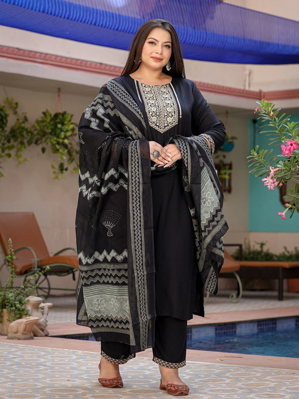 Plus Size Gotta Patti Kurta Dupatta Set-Yufta Store-7875PSKDBK3XL