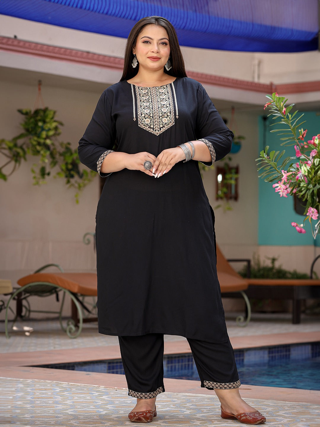 Plus Size Gotta Patti Kurta Dupatta Set-Yufta Store-7875PSKDBK3XL