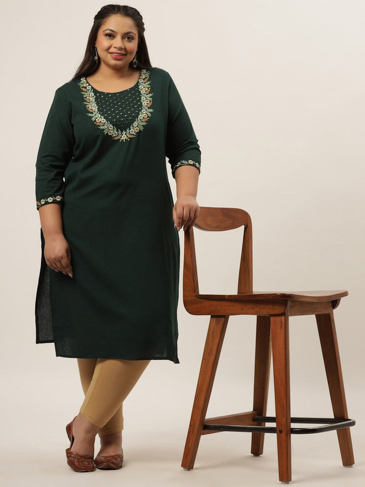 Plus Size Green Ethnic Kurta-Yufta Store-9554KURTB3XL