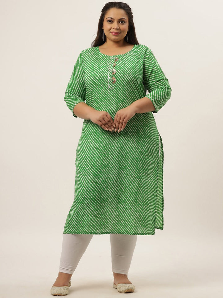 Plus Size Green Laheriya Printed Kurta-Yufta Store-636KURPGR3XL