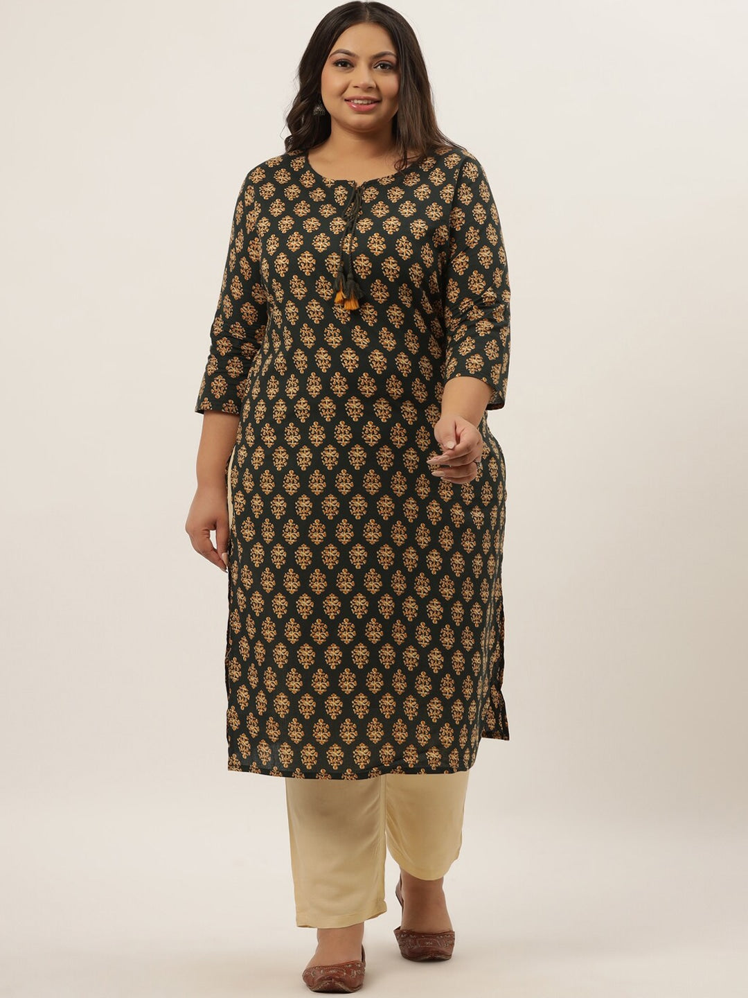 Plus Size Green Printed Kurta Set-Yufta Store-9209SETGR3XL