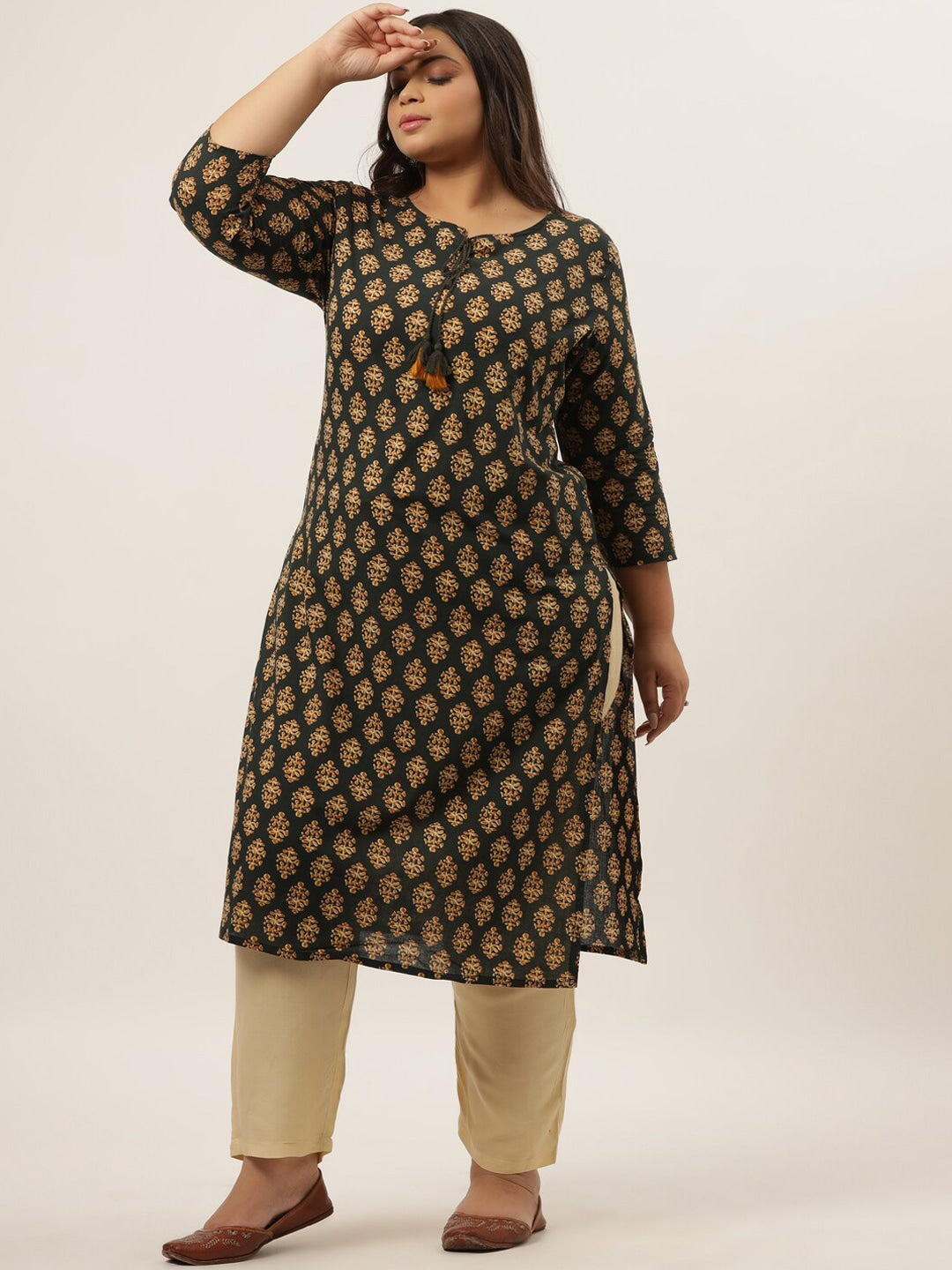 Plus Size Green Printed Kurta Set-Yufta Store-9209SETGR3XL