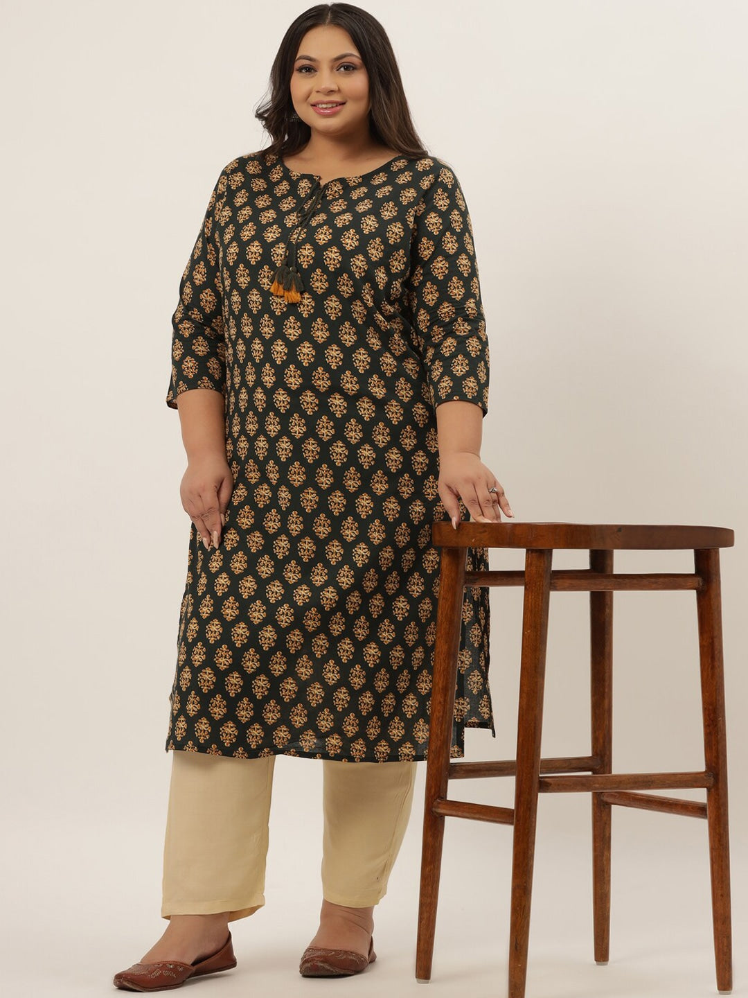 Plus Size Green Printed Kurta Set-Yufta Store-9209SETGR3XL