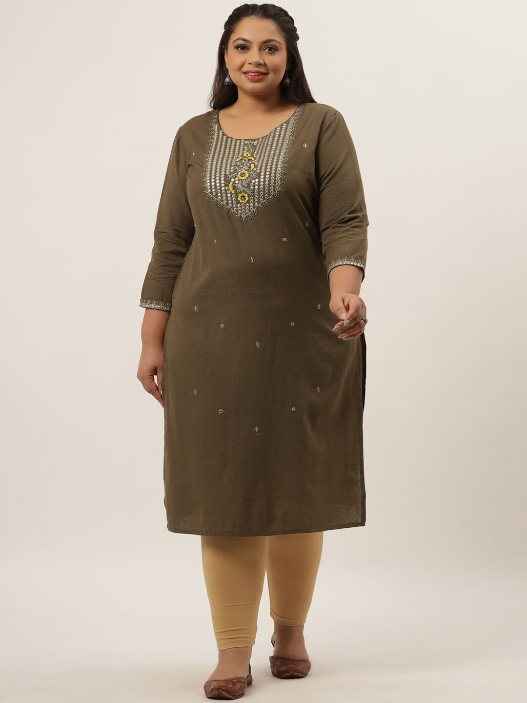 Plus Size Grey Ethnic Kurta-Yufta Store-9555KURPGY3XL