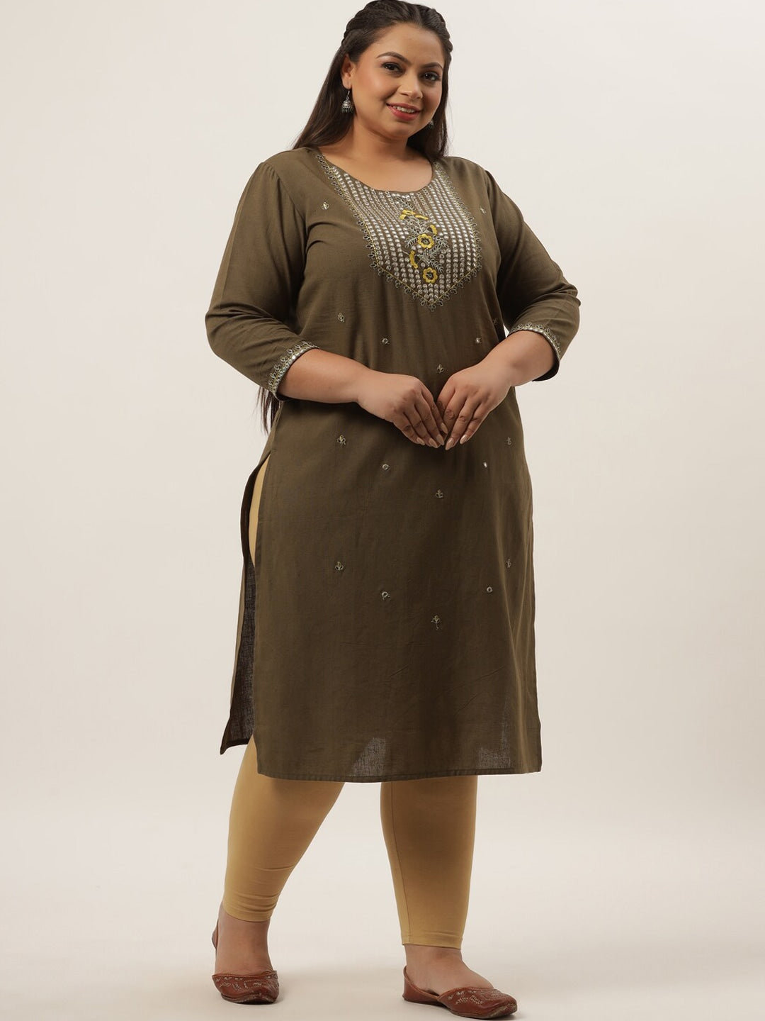 Plus Size Grey Ethnic Kurta-Yufta Store-9555KURPGY3XL