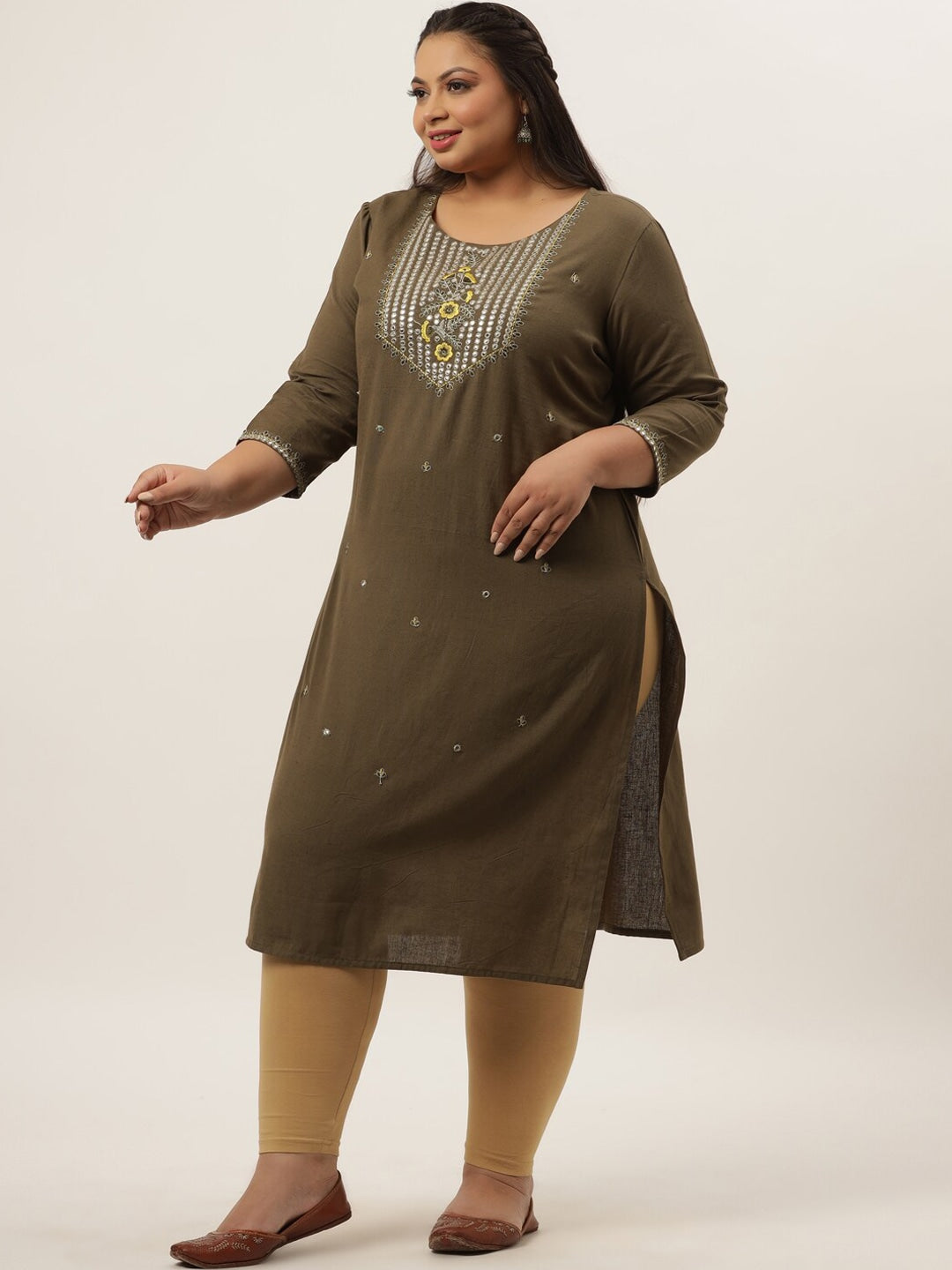 Plus Size Grey Ethnic Kurta-Yufta Store-9555KURPGY3XL