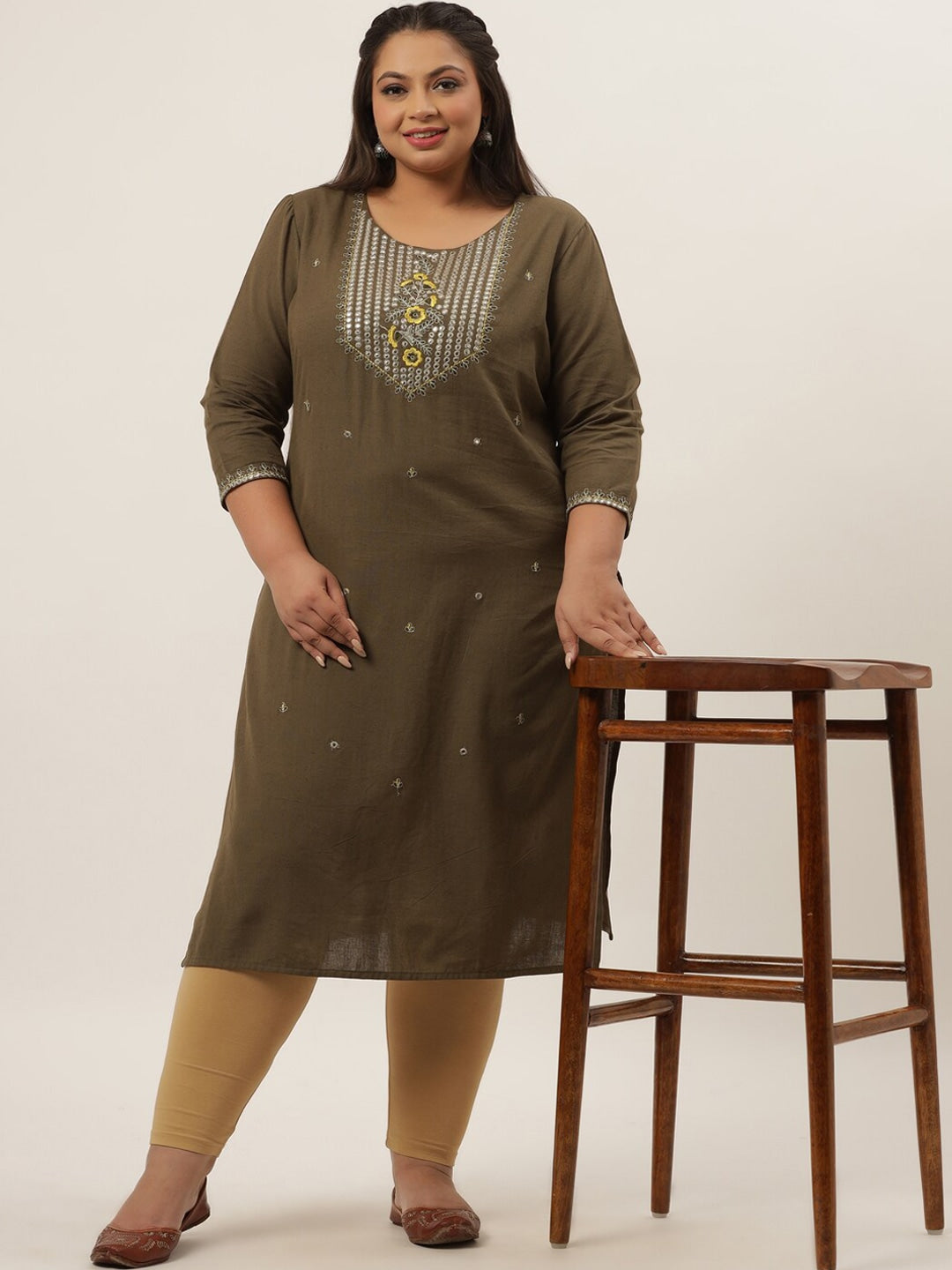 Plus Size Grey Ethnic Kurta-Yufta Store-9555KURPGY3XL