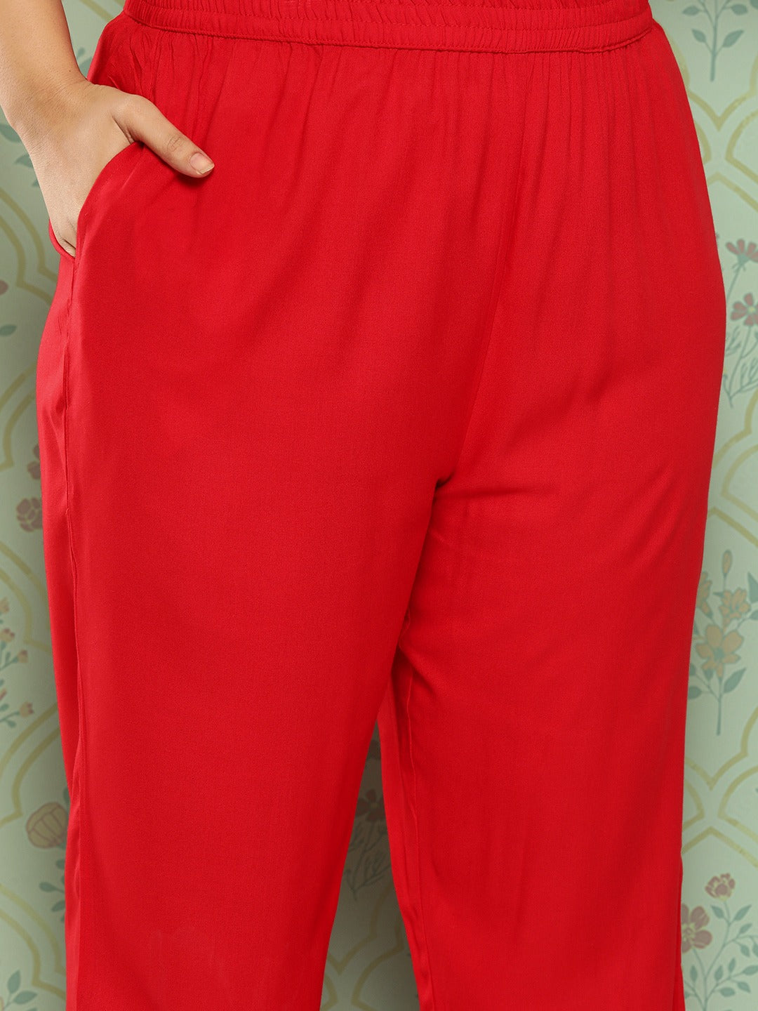 Plus Size Kantha Work Kurta with Trousers & Dupatta-Yufta Store-9879PSKDRD3XL