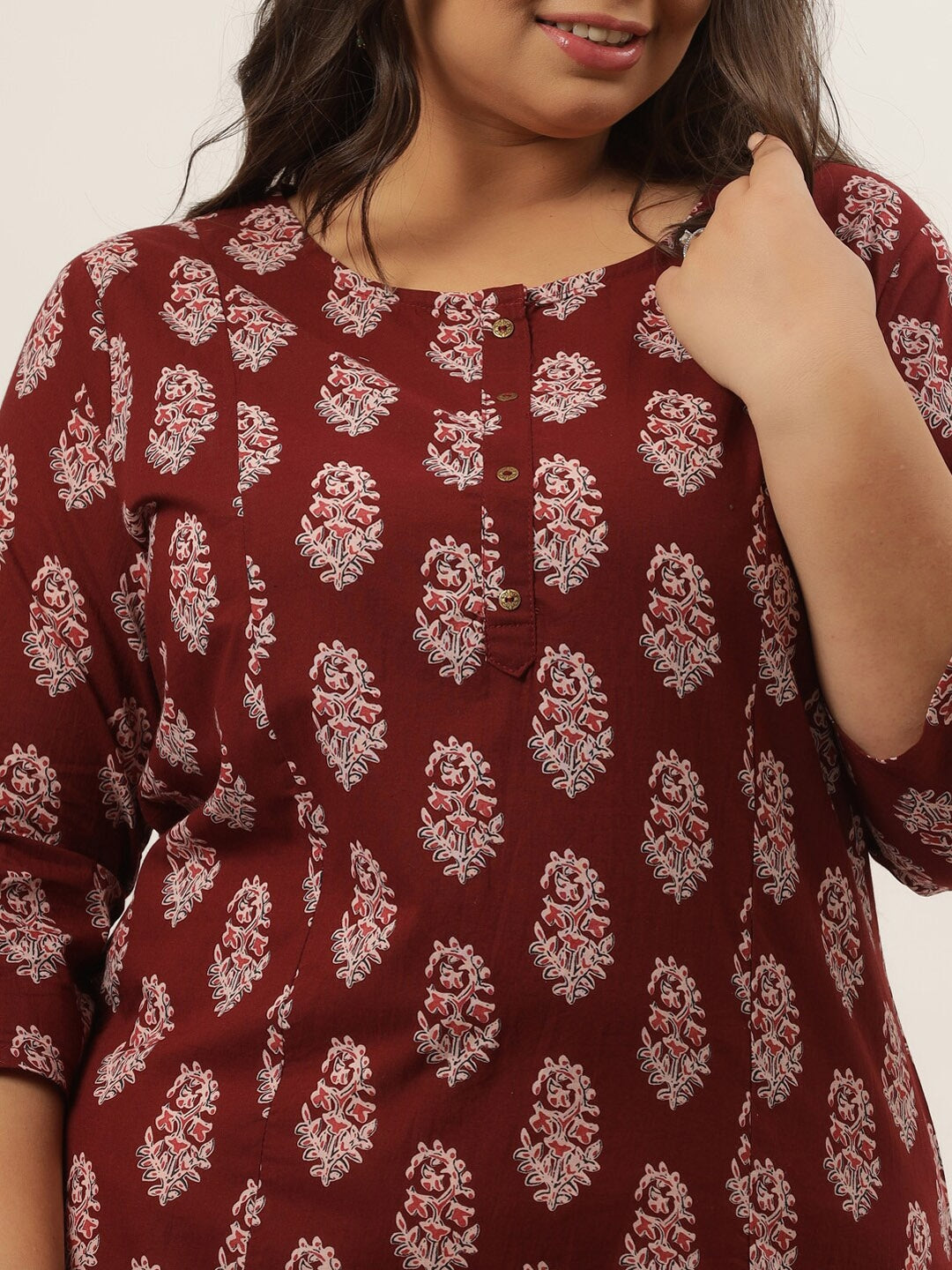 Plus Size Maroon Printed Kurta Set-Yufta Store-9207SETWN3XL