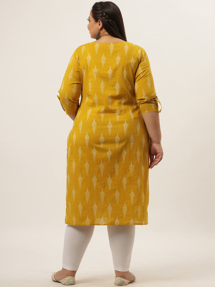 Plus Size Mustard Yellow Printed Kurta-Yufta Store-4726KURPMS3XL