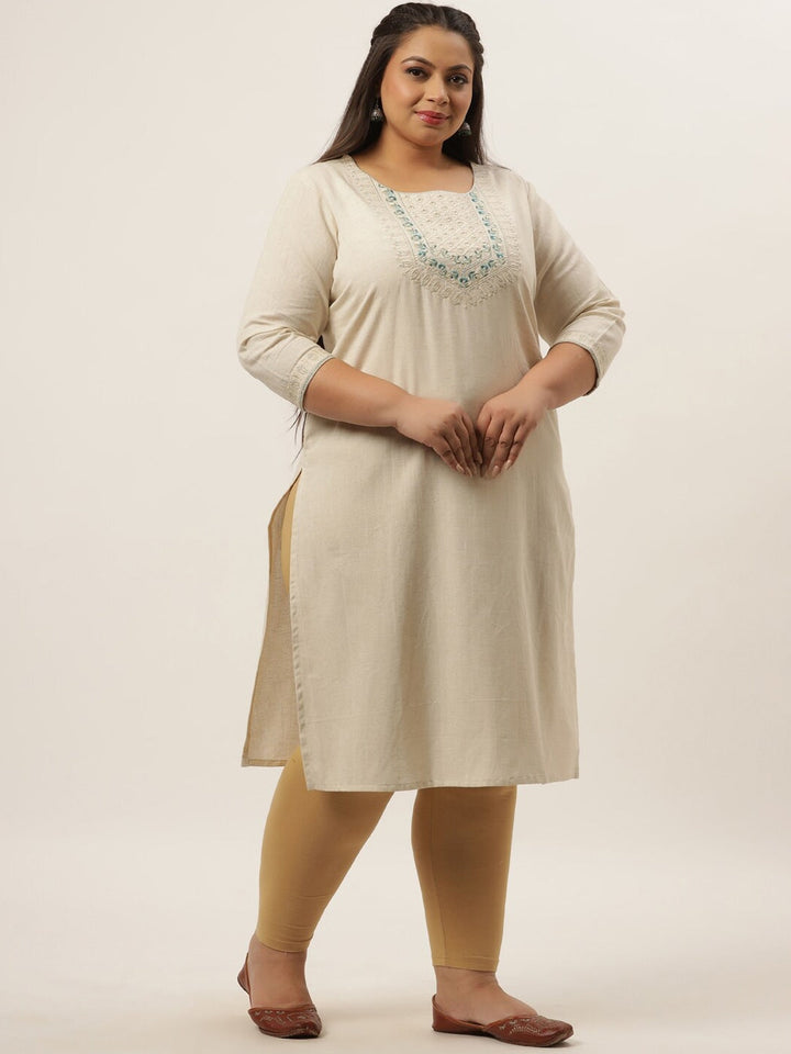 Plus Size Off White Ethnic Kurta-Yufta Store-9589KURPWH3XL