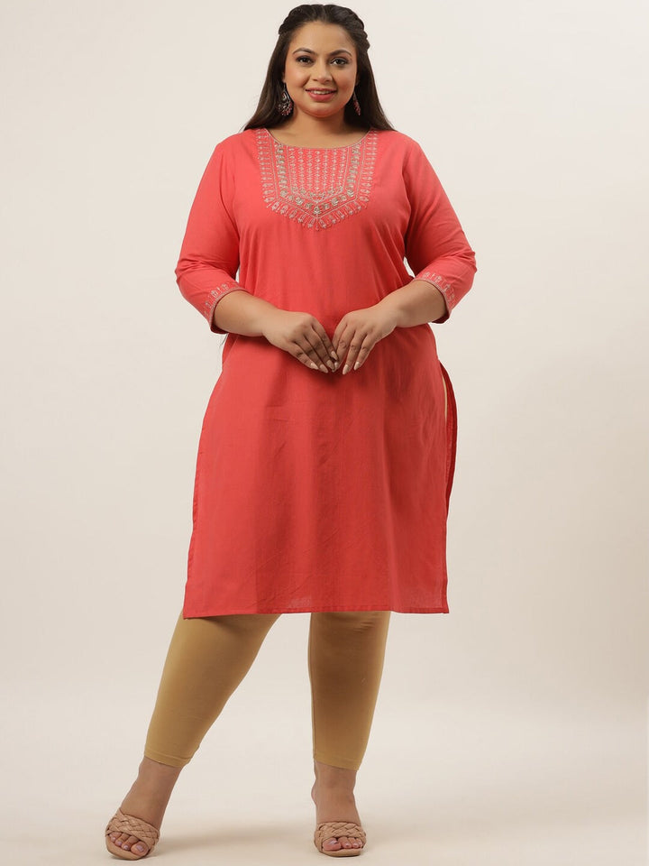 Plus Size Peach Ethnic Kurta-Yufta Store-9558KURPPC3XL