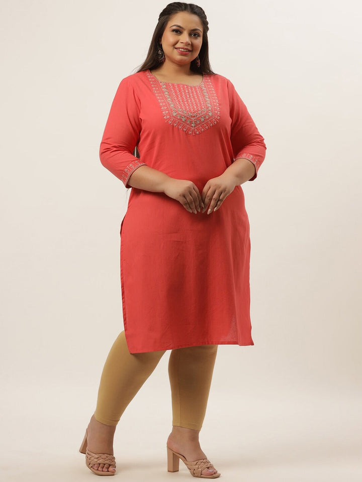 Plus Size Peach Ethnic Kurta-Yufta Store-9558KURPPC3XL