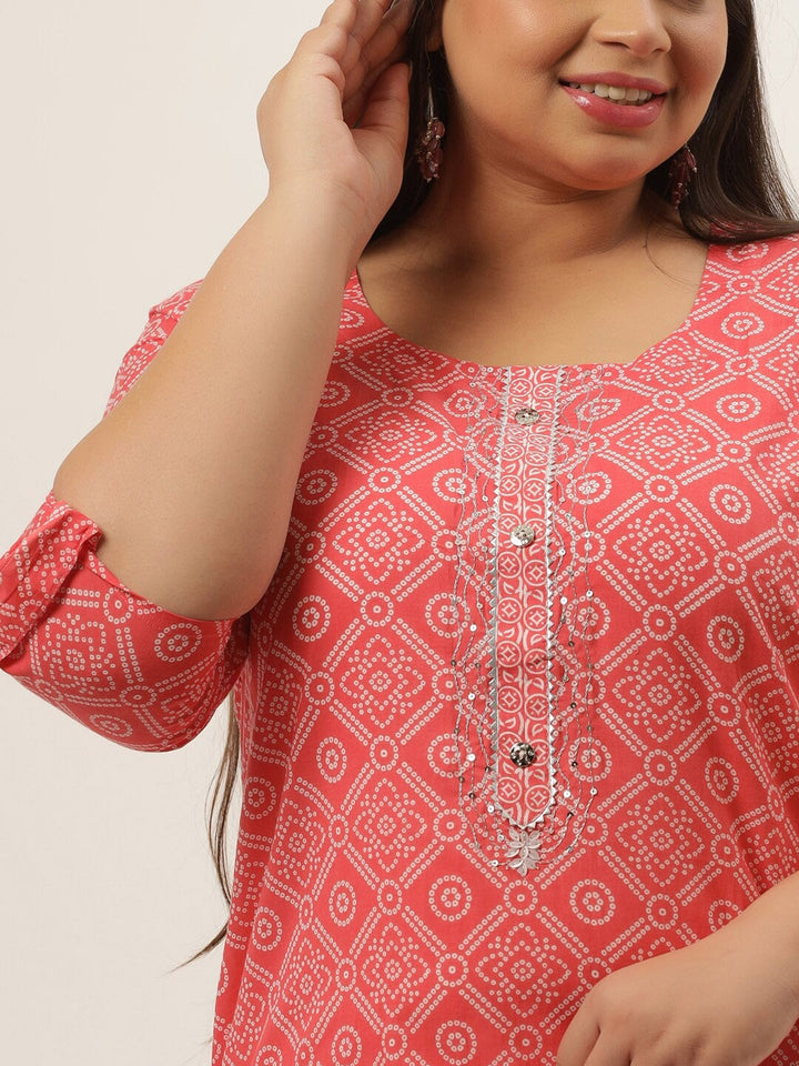 Plus Size Pink Bandhani Printed Kurta-Yufta Store-4737KURPPK3XL