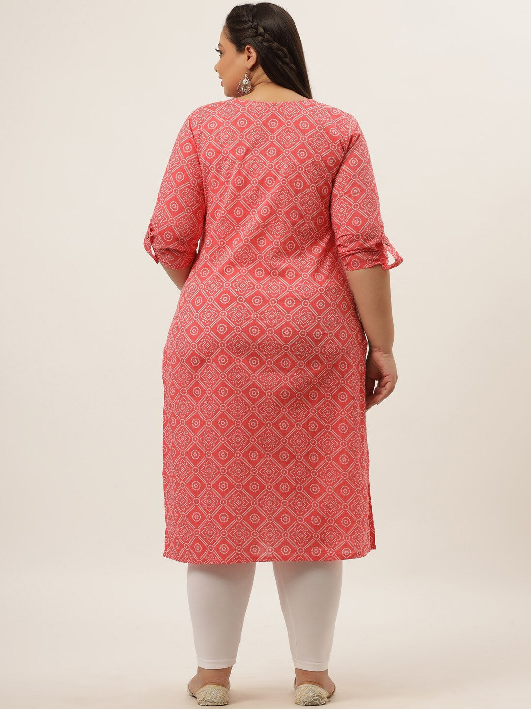 Plus Size Pink Bandhani Printed Kurta-Yufta Store-4737KURPPK3XL