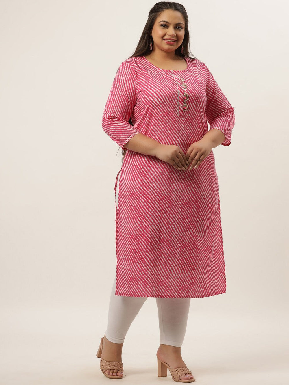 Plus Size Pink Laheriya Printed Kurta