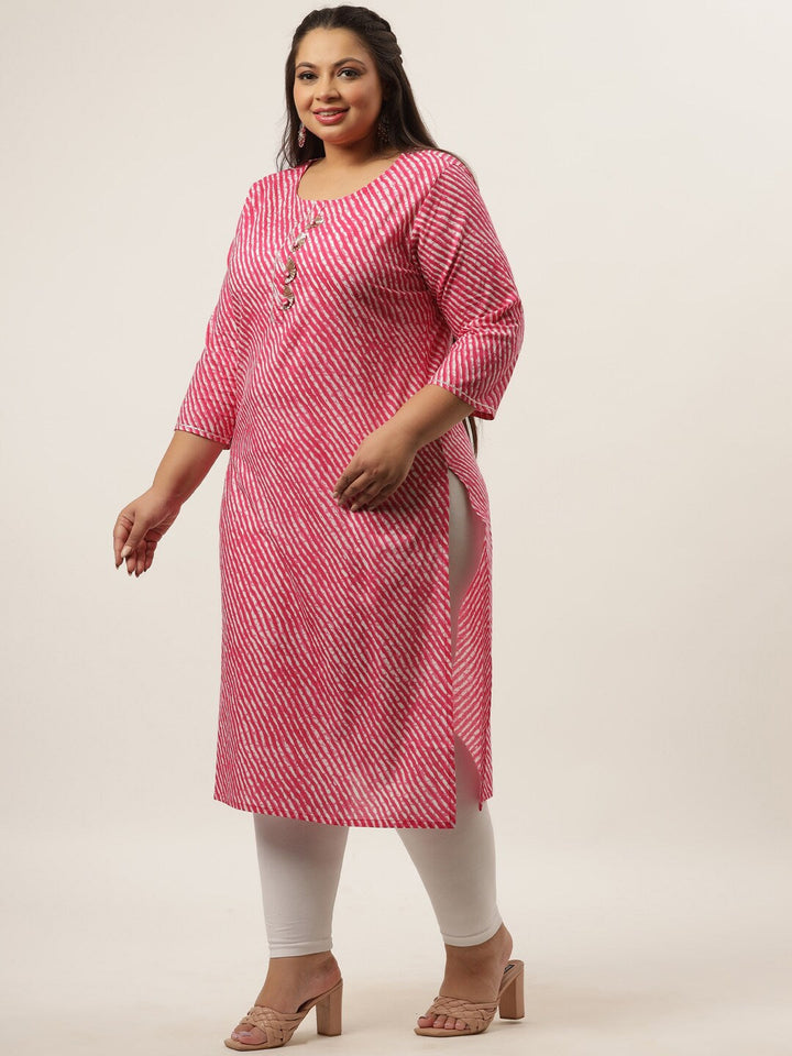 Plus Size Pink Laheriya Printed Kurta-Yufta Store-636KURPPK3XL