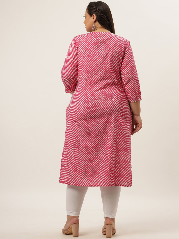 Plus Size Pink Laheriya Printed Kurta-Yufta Store-636KURPPK3XL